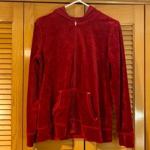 Burgundy velvet like hoodie with pockets M